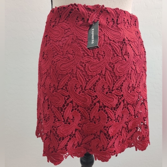 🆕 Express Fairycore Deep Red paisley lace Midi Skirt (2) - Picture 3 of 7